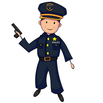 Cute Cartoon Boy in Policeman Costume. With shadow tone. Flat color. Vector EPS 10.