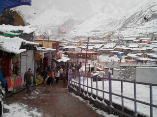 An Indian Himalayan Town Badrinath during Snowfall