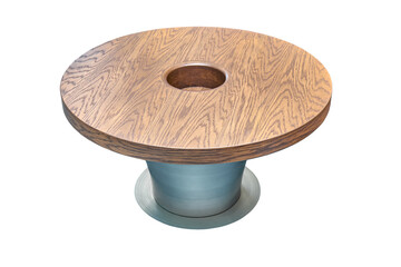 Creative round shape wooden coffee table on white background