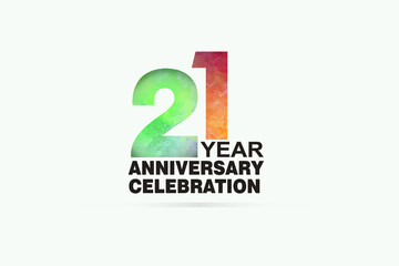 21 year anniversary celebration logotype with watercolor Green and Orange Emboss Style isolated on white background for invitation card, banner or flyer-vector