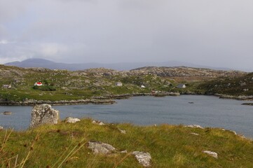 Remote cottages at Cluer on the Isle of Harris, Western Isles, Scotland.