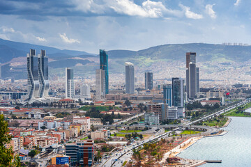 New skycrapers district of Izmir City view from Bayrakli Hill. Izmir is the third biggest city of Turkey.