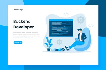 Flat design backend developer landing page