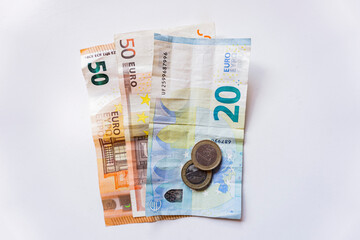 cash money euros bills isolated on white background