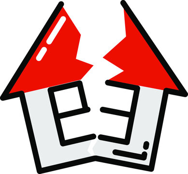 A Simple Icon With A House Split In Two After An Earthquake. For Information On The Dangers Of Natural Disasters Or An Example Of Insurance