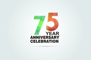 75 year anniversary celebration logotype with watercolor Green and Orange Emboss Style isolated on white background for invitation card, banner or flyer-vector