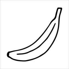 Single hand drawn banana for greeting cards, posters, recipe, culinary design. Isolated on white background. Doodle vector illustration.