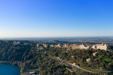 Fototapeta na wymiar aerial view of the town of Castel Gandolfo on the Roman castles