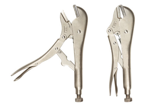 Two Locking pliers on white background are open and closed