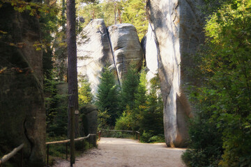 The path among the rocks in The Adršpach-Teplice Rocks, sandstone formations in northeastern Bohemia, Czech Republic, natural reserve
