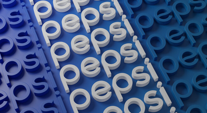 Pepsi Multiple Typography on Blue Wall 3D Rendering