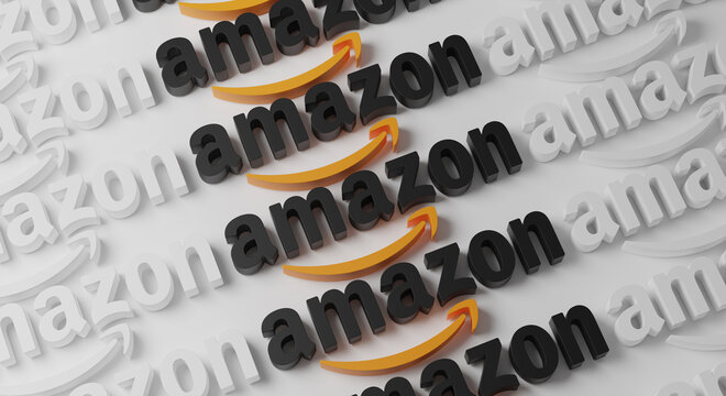 Amazon Multiple Typography on White Wall 3D Rendering