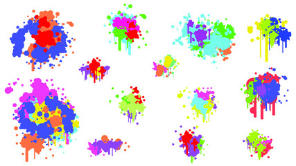 Color Spray Different Set Paint Blot Elements Vector Object Brush