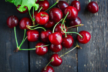 cherries red fresh juicy fruit berries sweet and healthy treat Menu concept serving size. food background top view copy space for text organic healthy eating