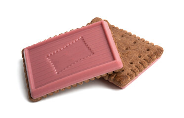 cookies with pink chocolate isolated