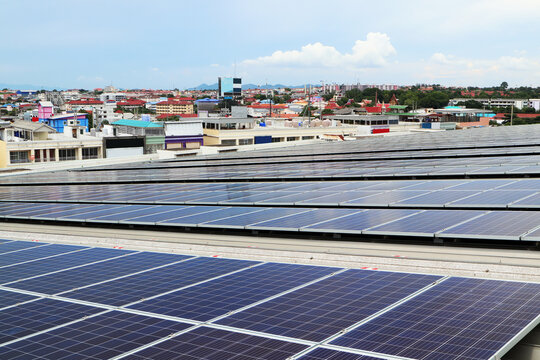 Solar PV Rooftop Colorful City Background