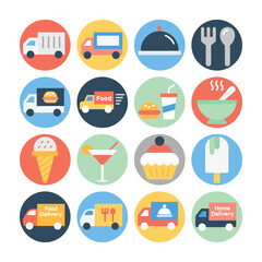 Fototapeta premium Food Delivery and Food Services Flat Rounded Vectors Pack 