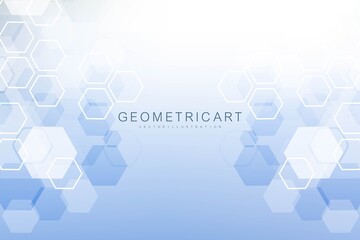 Science network pattern, connecting lines and dots. Technology hexagons structure or molecular connect elements.