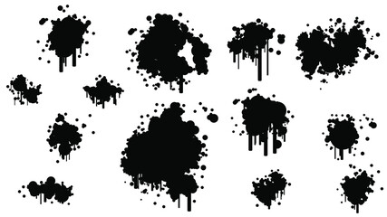 Black Spray Different Set Paint Blot Element Vector Object Brush