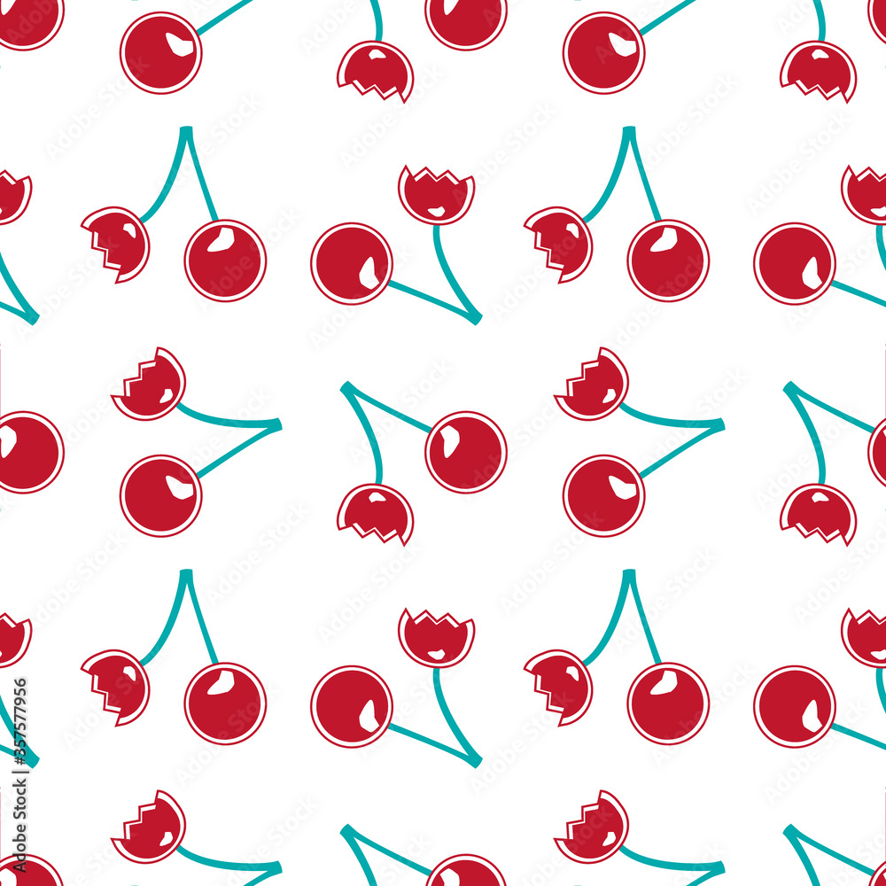 Wall mural cherry pattern text line red color tee illustration art vector 