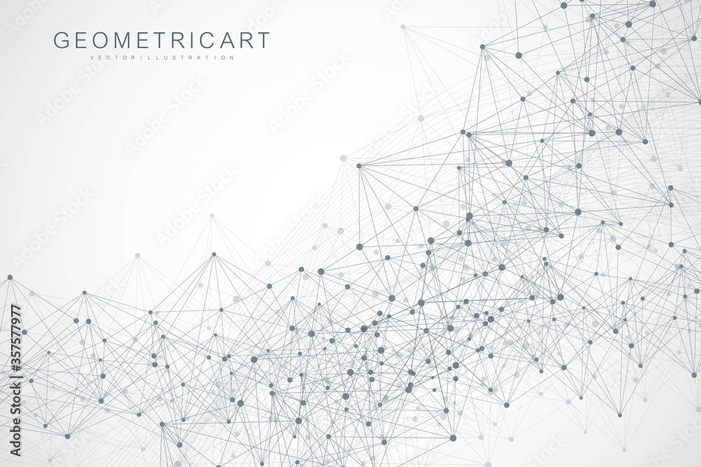 Aufkleber geometric abstract background with connected line and dots. structure molecule and communication. bi