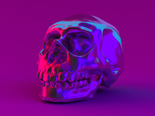 Abstract human skull on a violet background. 3D