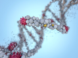 Covid-19. Pathogen respiratory coronavirus 2019-ncov flu. Virus attacks DNA. 3D