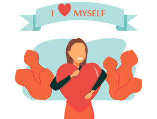 Self esteem vector illustration. Flat tiny personal confidence persons concept. Psychological mindset and life attitude as pride, appreciation and acceptance feeling. Mental and moral self respect.