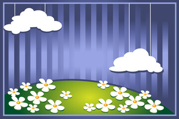 background with camomile and clouds