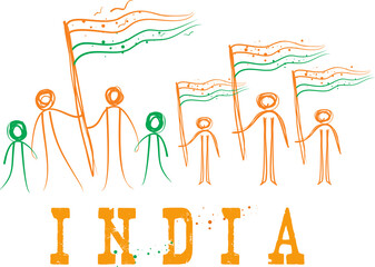 Indian people with Indian flag illustration 