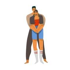 Hand drawn vector stock abstract graphic Love illustration with young romantic couple together isolated on white background