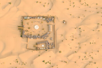 Traditional arab desert camp as viewed from above.