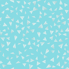 Seamless paper airplanes vector blue background wallpaper pattern 