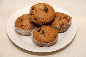 Brown chocolate cupcake with bits dessert