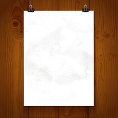 White texture paper hanging on binder on a background texture of