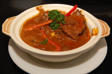 Beef red curry with sauce and bell pepper dish in southeast Asian countries