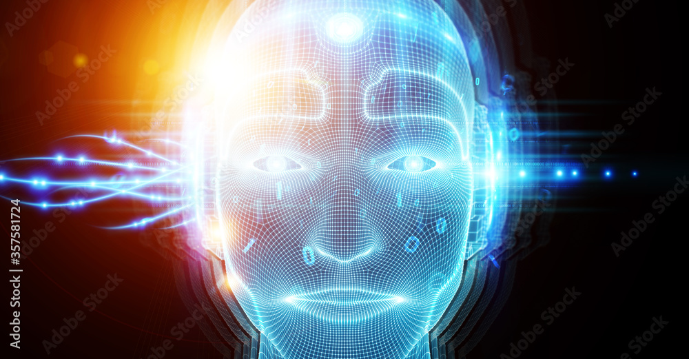 Fototapete robotic man cyborg face representing artificial intelligence 3d rendering