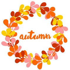 Autumn wreath vector card isolated on white background
