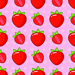 Seamless endless strawberry vector background walpaper pattern for kitchen cooking menu cafe or restaurant