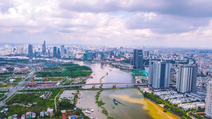 Fototapeta na wymiar Landmark 81 is a super-tall of Vinhomes Central Park in Ho Chi Minh City, Vietnam. 