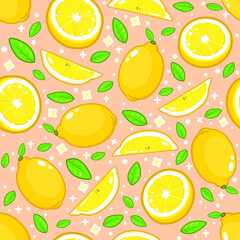 Seamless lemons vector pattern background wallpaper for kitchen cooking cafe or restaurant menu