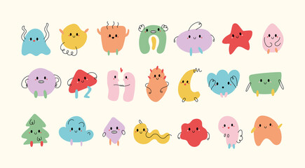 Set of funny little monsters doodles for cards, packaging and fabric. Vector illustration