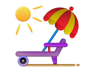 Strandliege mit Sonne auf weißem Hintergrund.