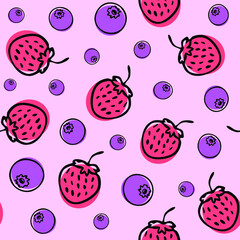 Seamless vector background wallpaper cute blueberry strawberry plant berry pattern for fabric or textile print wrapping paper