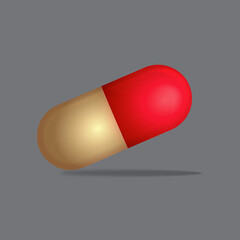 Medikament in Capsule auf grauen Hintergrund.