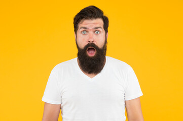 mature hipster with beard. surprised unshaven man with beard. beard and skin care. concept of...