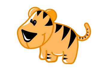 Obraz na płótnie Canvas Happy tiger flat cartoon vector on white background.