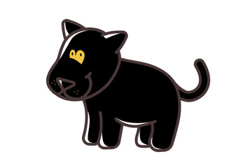 One full length baby black panther illustration for children. Smiling mascot on a white background. Flat design vector.