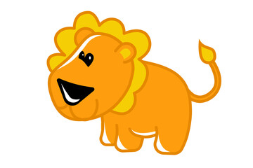 One full length baby male lion illustration for children. Smiling mascot on a white background. Flat design