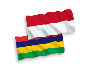 Flags of Indonesia and Mauritius on a white background